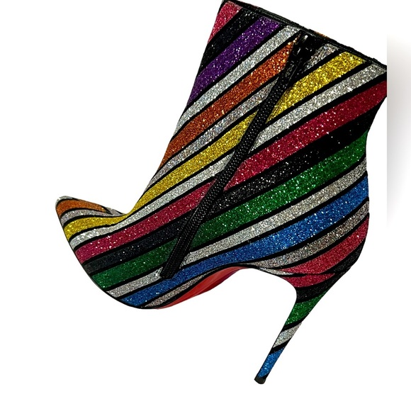 Christian Louboutin Multicolor So Kate 100 Striped Rainbow Glitter Heels Boots. - Picture 3 of 13